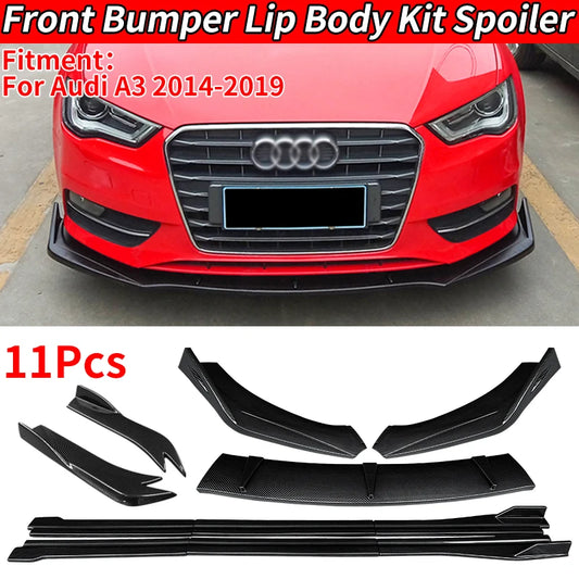 For Audi A3 2014-2019 Auto Acessories Front Bumper Splitters Lip Body Kit Spoiler Side Skirts Extensions Rear Wrap Angle ABS